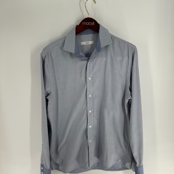 Saba Textured Barrel Cuff Classic Western Button-Up Shirt Light Blue Size Large - Picture 1 of 10